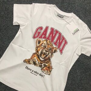 Ganni Have a Nice Day Tiger Graphic Relaxed Tee size Large